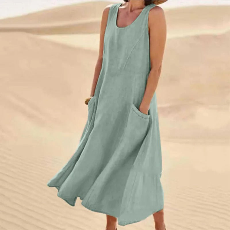 Dames zomerjurk mouwloos - Ronde hals relaxed fit