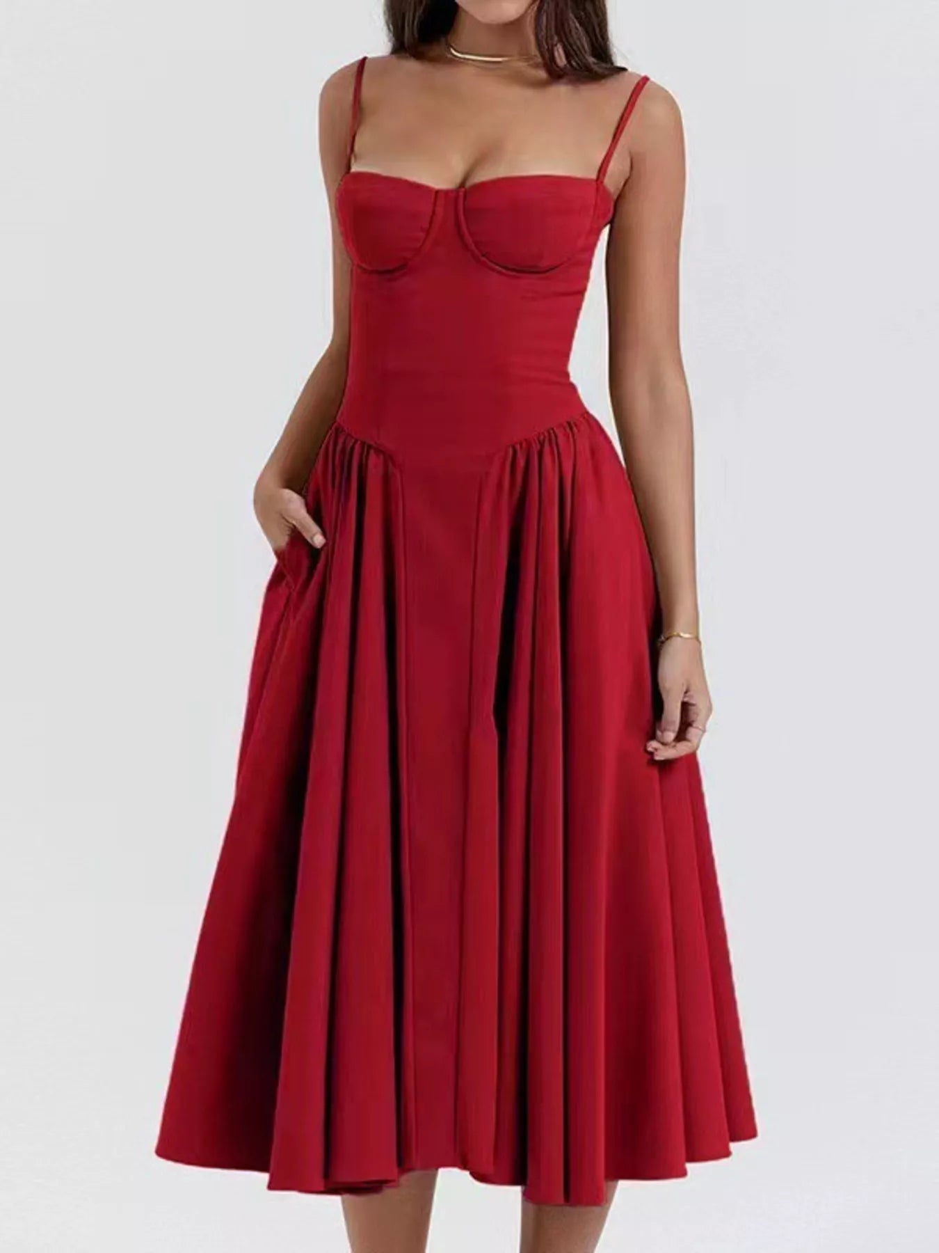 Dames zomerjurk midi met sweetheart halslijn en bandjes