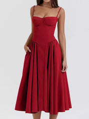 Dames zomerjurk midi met sweetheart halslijn en bandjes