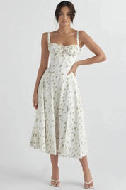 Floral Corset Midi Jurk met Split | Elegante Zomerjurk Dames