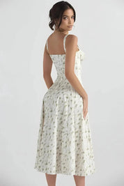 Floral Corset Midi Jurk met Split | Elegante Zomerjurk Dames