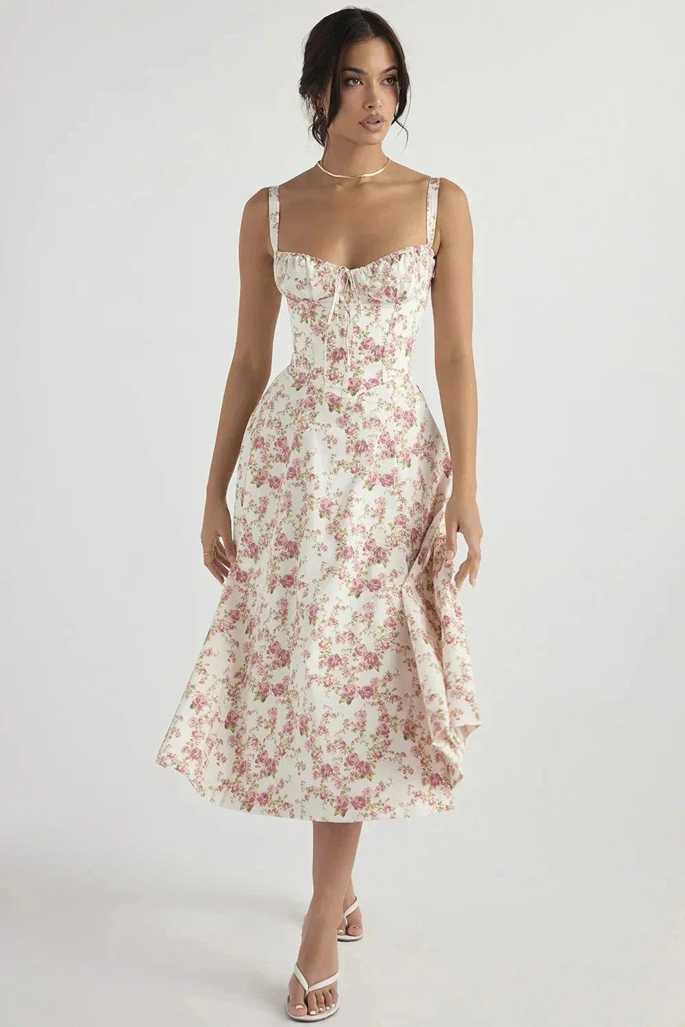 Floral Corset Midi Jurk met Split | Elegante Zomerjurk Dames