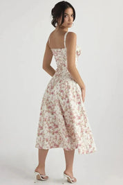 Floral Corset Midi Jurk met Split | Elegante Zomerjurk Dames