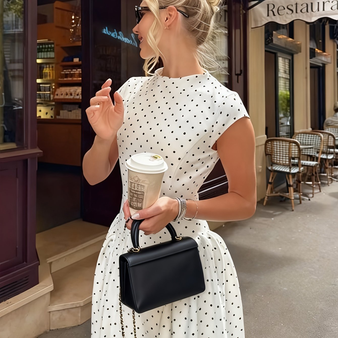 Dames zomerjurk maxi met stippenprint en ronde hals