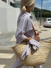 Dames Lange Overhemdjurk met Strepen | Shirt Dress met Knoopsluiting en Ceintuur