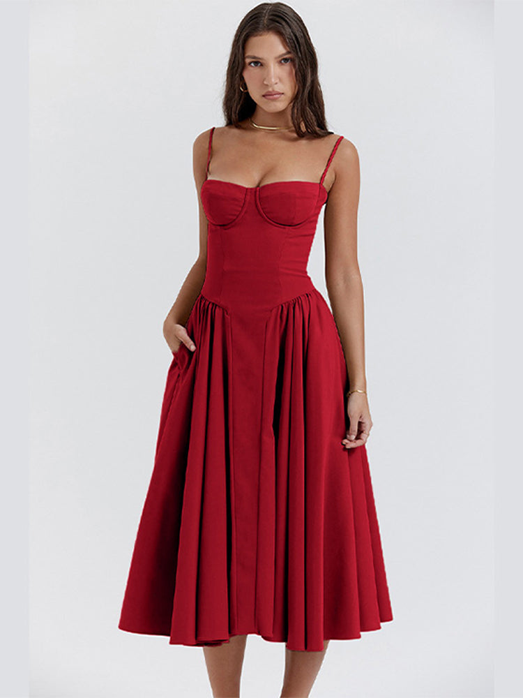 Dames zomerjurk met corset en verstelbare bandjes midi