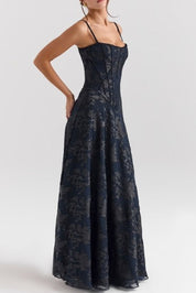 Dames avondjurk chiffon off-shoulder maxi - Paars en zwart
