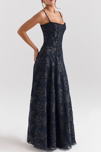 Dames avondjurk chiffon off-shoulder maxi - Paars en zwart