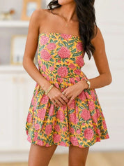 Dames zomerjurk met halternek en bloemenprint mini