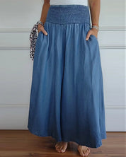 Dames wijde broek met hoge taille en elastische tailleband