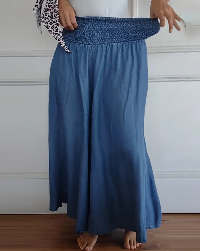 Dames wijde broek met hoge taille en elastische tailleband