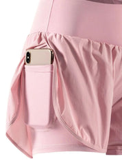 Dames sportshorts high waist met zakken voor fitness