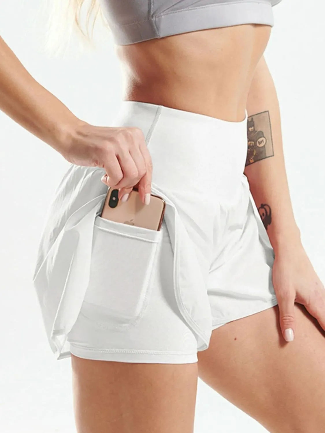 Dames sportshorts high waist met zakken voor fitness