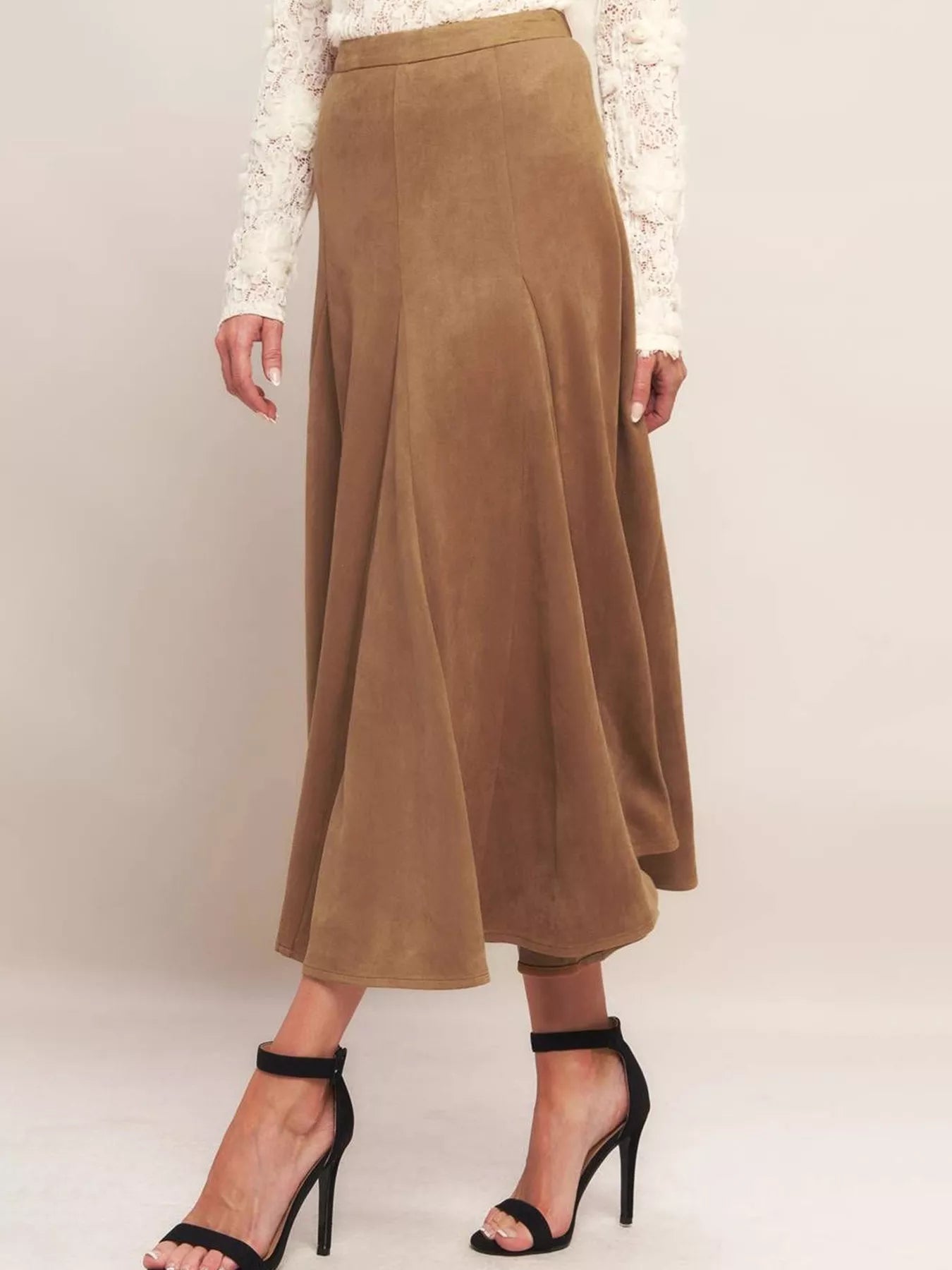 Dames bruine midi rok A-lijn met elastische taille