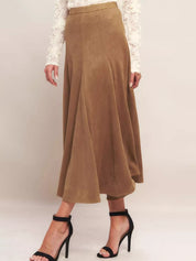 Dames bruine midi rok A-lijn met elastische taille