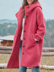 Lange dames mantel | Wollen look winterjas met capuchon