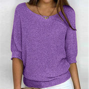 Dames trui met korte mouwen | Luchtige gebreide top met ronde hals