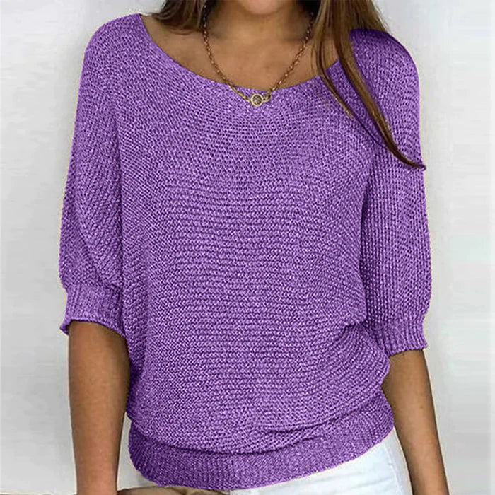 Dames trui met korte mouwen | Luchtige gebreide top met ronde hals