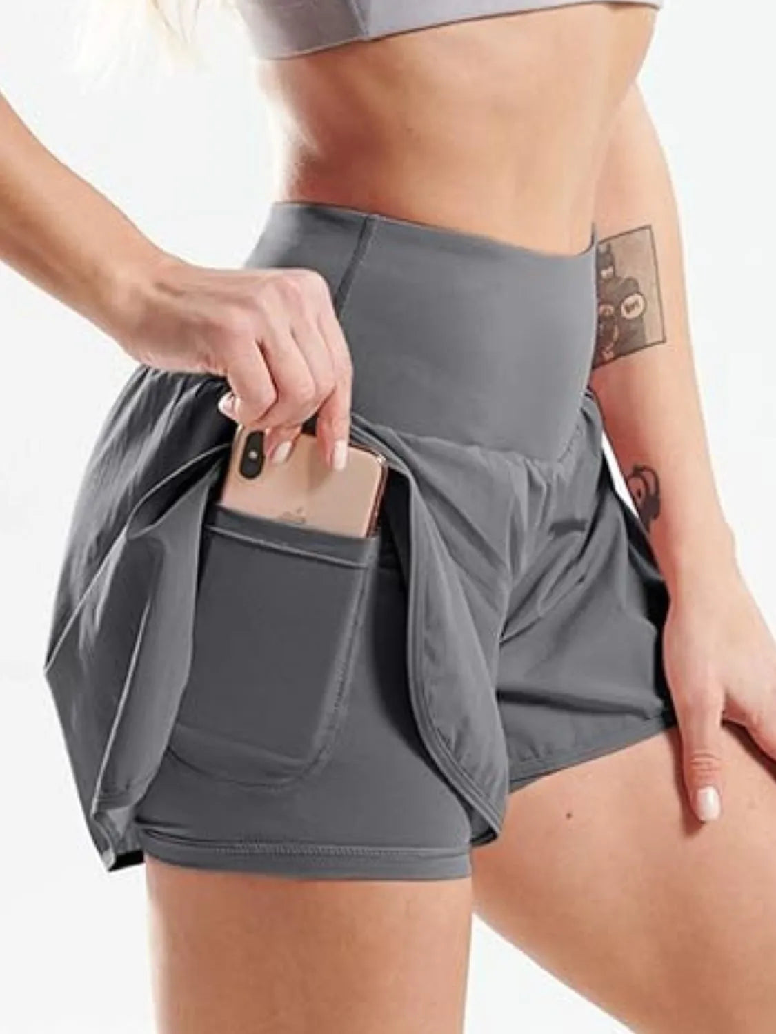 Dames sportshorts high waist met zakken voor fitness