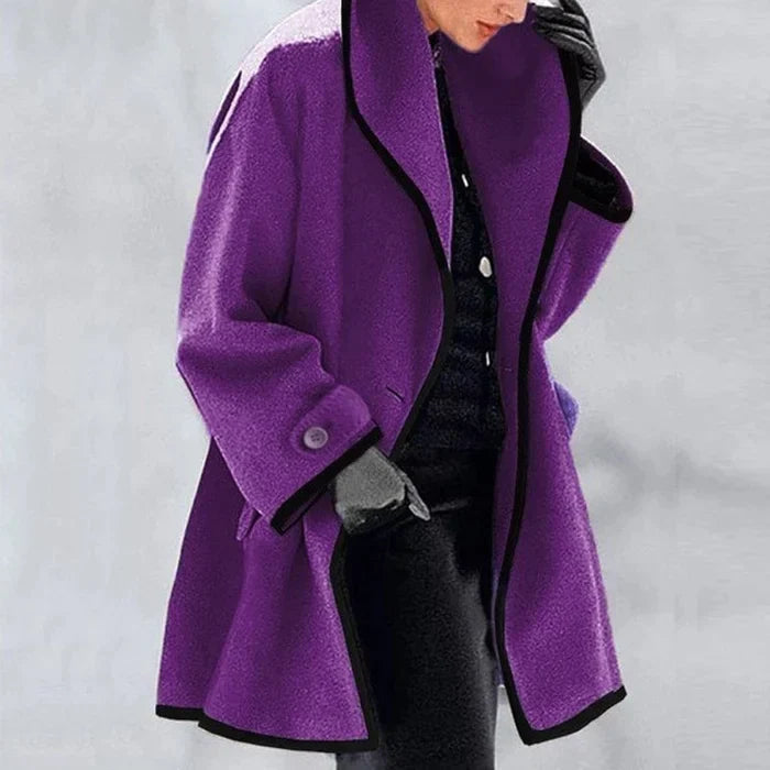 Dames jas met contrast bies | Elegante korte mantel met wijde pasvorm