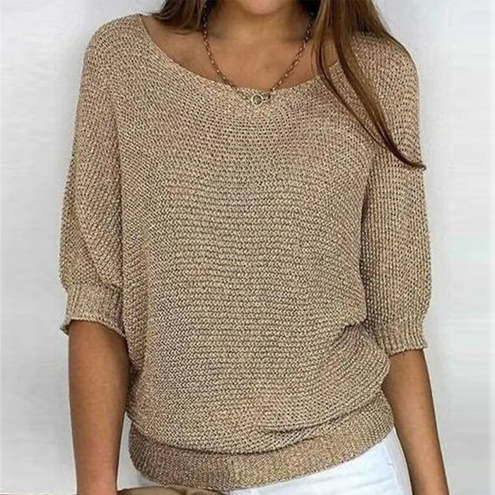 Dames trui met korte mouwen | Luchtige gebreide top met ronde hals