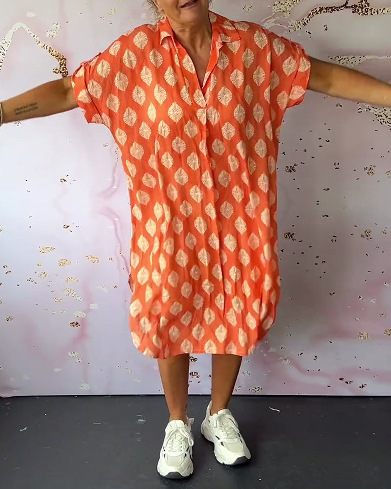 Women's midi shirt dress summer - Polka dots and short sleeves