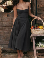 Dames zomerjurk midi met sweetheart halslijn en bandjes