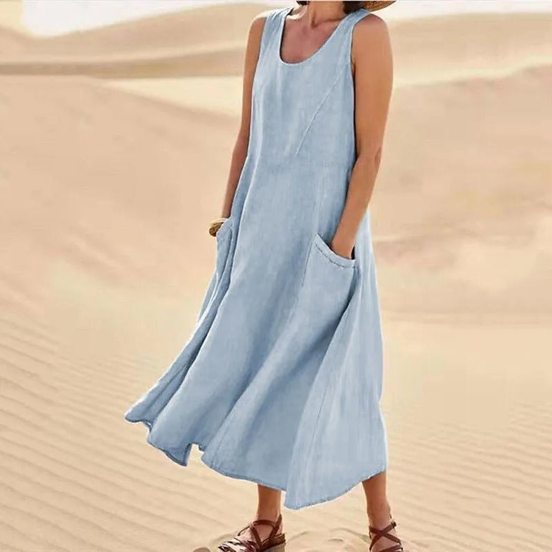 Dames zomerjurk mouwloos - Ronde hals relaxed fit