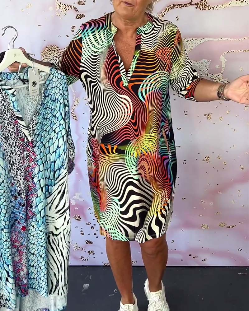 Dames zomerjurk maxi V-hals artistieke print