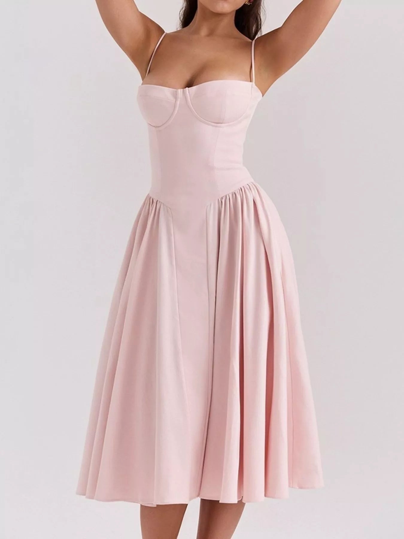 Dames zomerjurk midi met sweetheart halslijn en bandjes