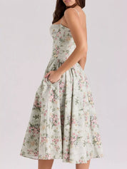 Dames zomerjurk midi met sweetheart halslijn en bandjes