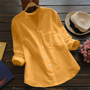 Luchtige dames blouse | Losvallende lange mouwen met borstzak