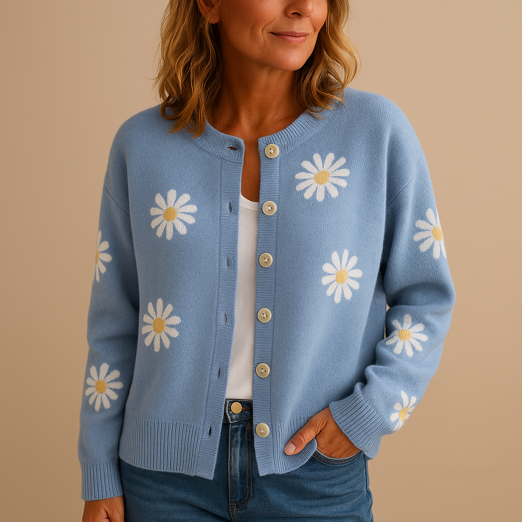Dames cardigan met bloemenprint | Gebreid vest met knopen