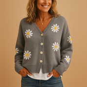 Dames cardigan met bloemenprint | Gebreid vest met knopen