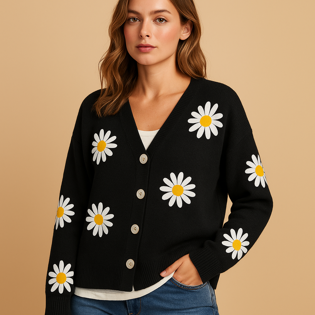 Dames cardigan met bloemenprint | Gebreid vest met knopen