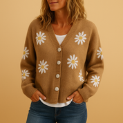Dames cardigan met bloemenprint | Gebreid vest met knopen