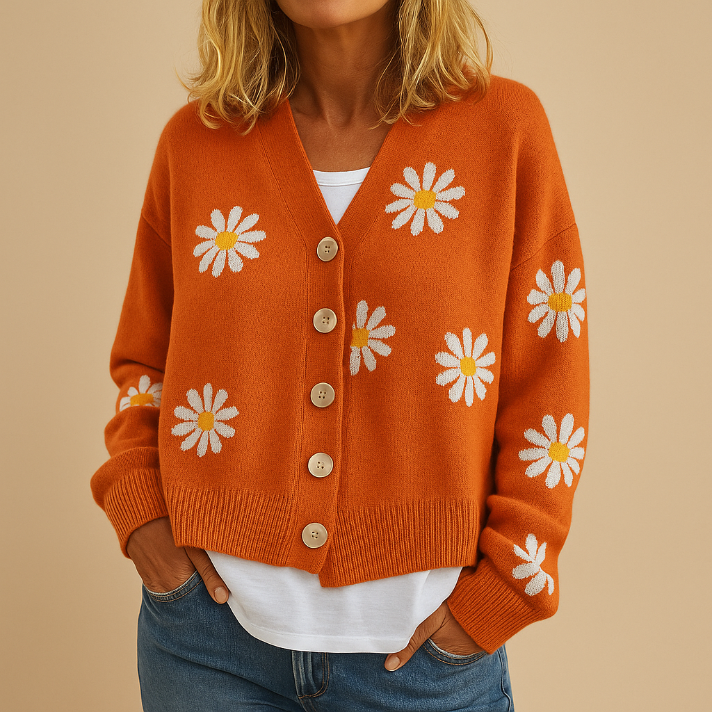 Dames cardigan met bloemenprint | Gebreid vest met knopen