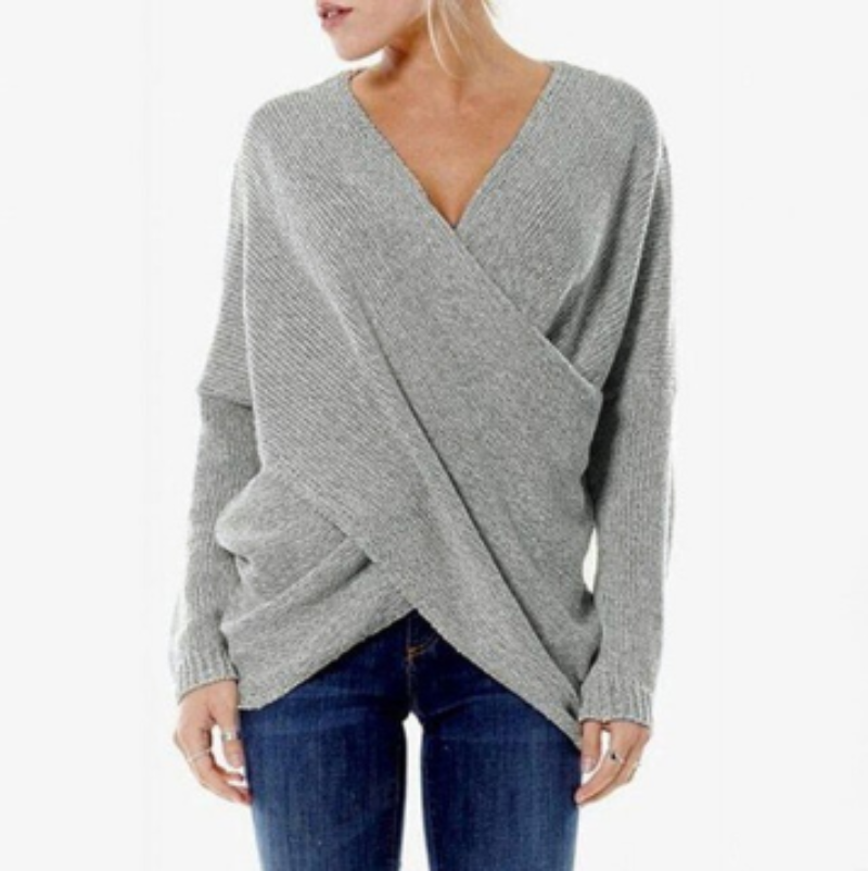 Dames Trui met Overgooi V-Hals | Gebreide Trui met Gekruist Design