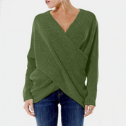 Dames Trui met Overgooi V-Hals | Gebreide Trui met Gekruist Design