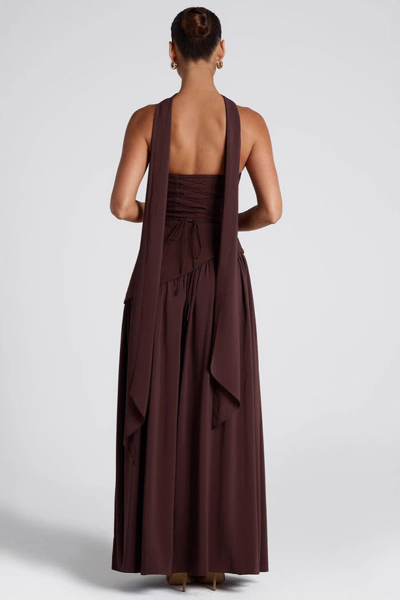 Dames avondjurk strapless met asymmetrische taille