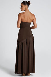 Dames avondjurk strapless met asymmetrische taille