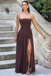 Dames avondjurk strapless met asymmetrische taille