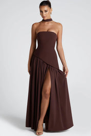 Dames avondjurk strapless met asymmetrische taille