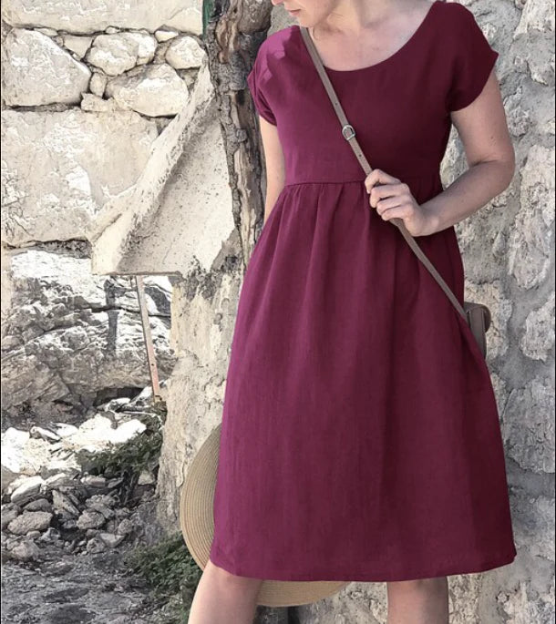 Dames zomerjurk midi met korte mouwen