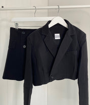 Zakelijke dames set kantoor - Cropped blazer en mini rok zwart voor de zomer