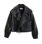 Dames oversized leren jas in zwart met cropped stijl
