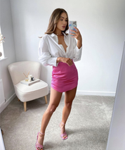 Dames satijnen mini rok in roze