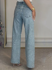 Dames glitter flared jeans | Strass versierde spijkerbroek
