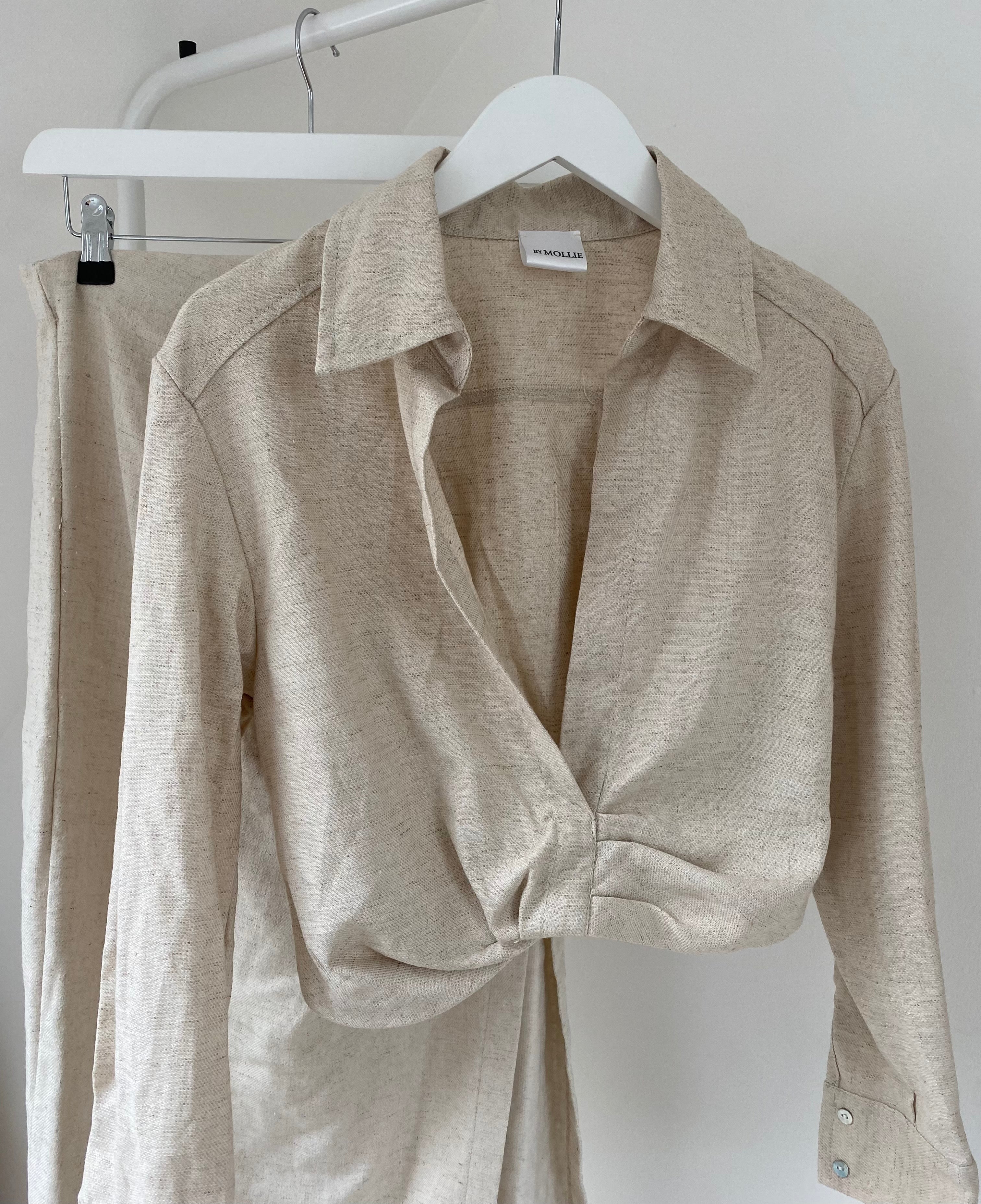 Dames beige crop shirt en midi rok set met split