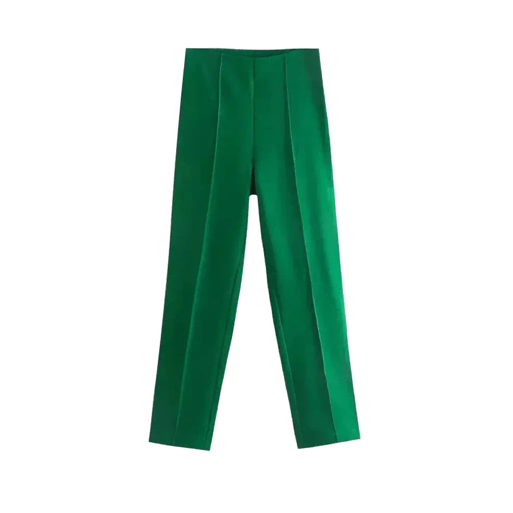 Dames donkergroene blazer en broek set met schoudervulling